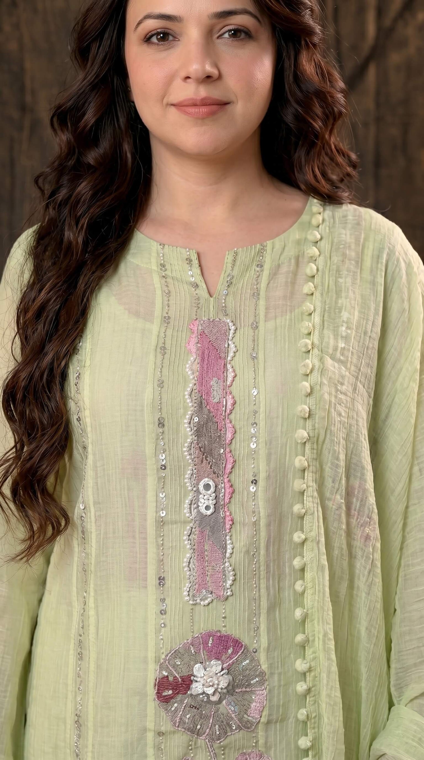 Festive Floral Mull Cotton Pakistani Suit with Floral Sequin Work