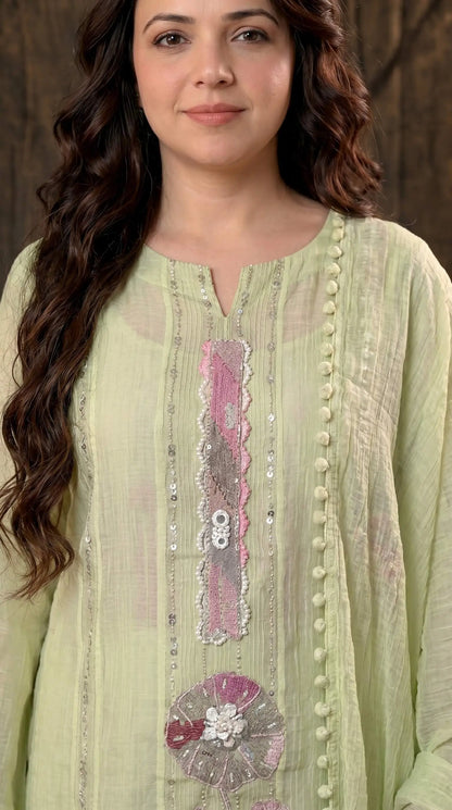 Festive Floral Mull Cotton Pakistani Suit with Floral Sequin Work