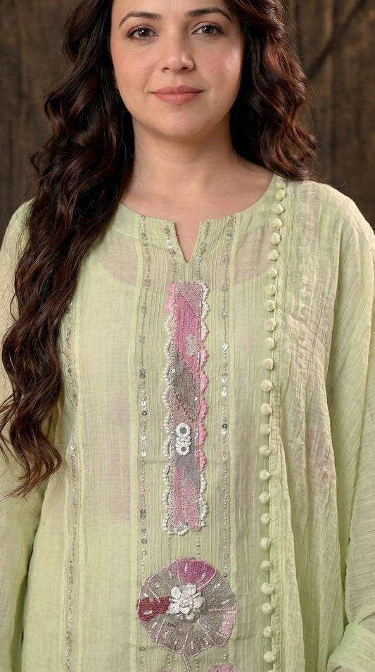 Festive Floral Mull Cotton Pakistani Suit with Floral Sequin Work