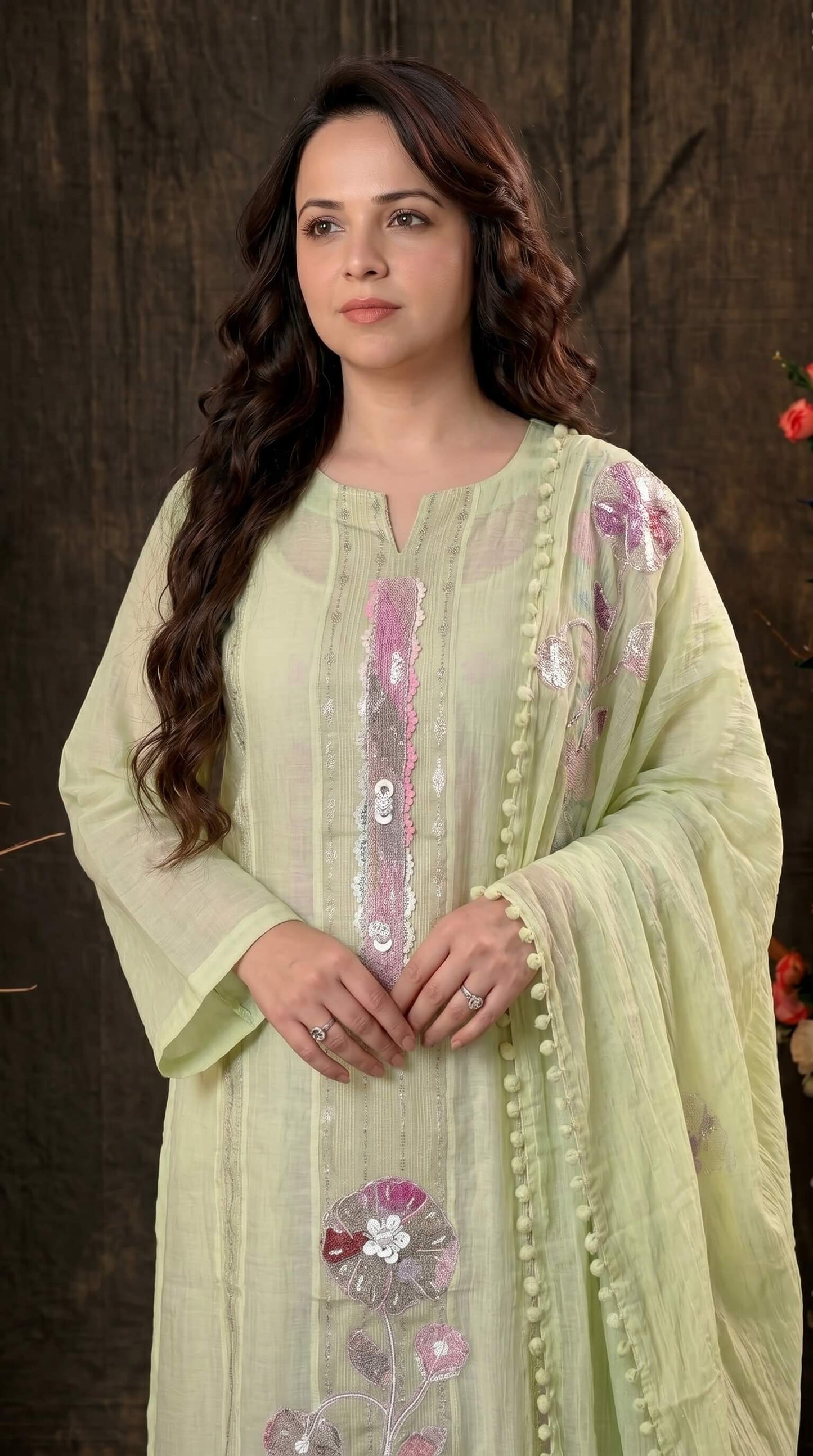 Festive Floral Mull Cotton Pakistani Suit with Floral Sequin Work