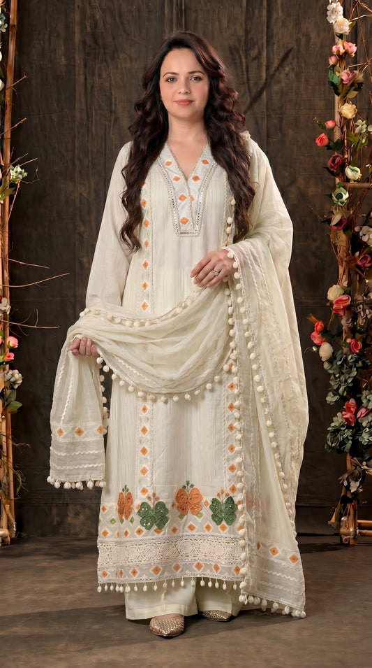 Premium Pakistani Mull Cotton Suit with Mirror & Thread Work