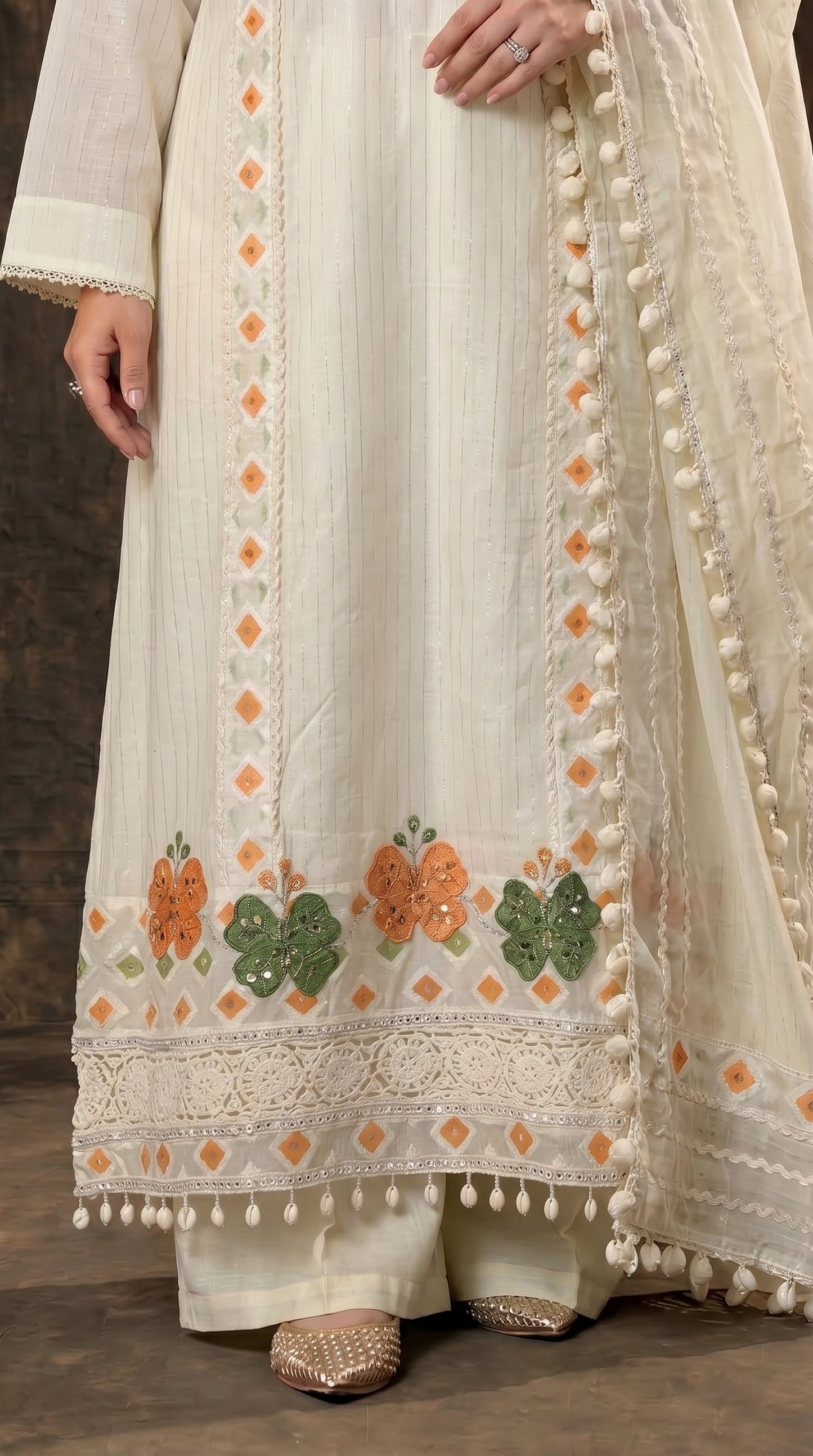 Premium Pakistani Mull Cotton Suit with Mirror & Thread Work
