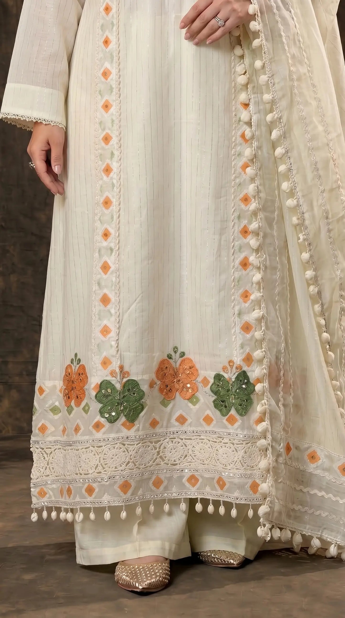 Premium Pakistani Mull Cotton Suit with Mirror & Thread Work