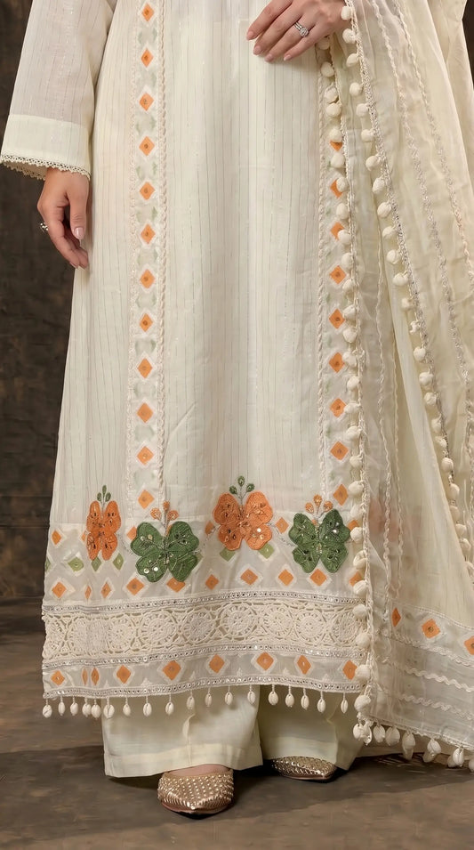 Premium Pakistani Mull Cotton Suit with Mirror & Thread Work