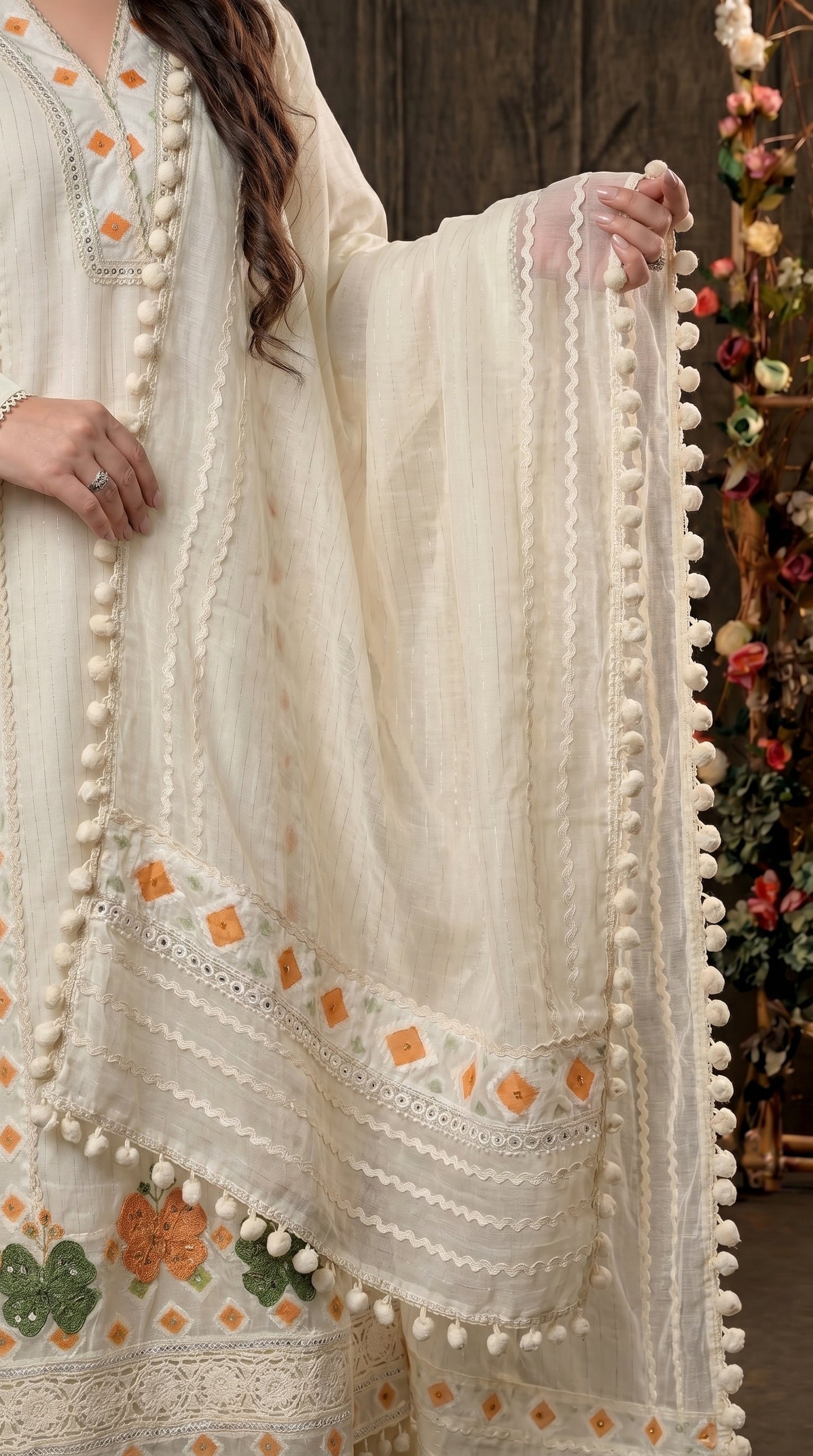 Premium Pakistani Mull Cotton Suit with Mirror & Thread Work