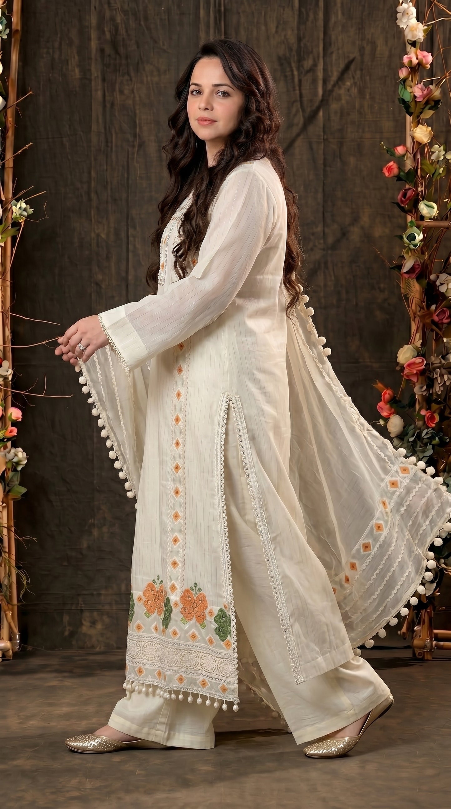 Premium Pakistani Mull Cotton Suit with Mirror & Thread Work