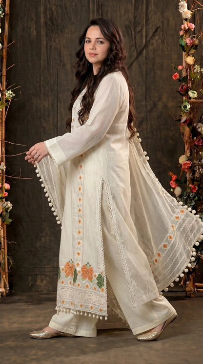 Premium Pakistani Mull Cotton Suit with Mirror & Thread Work
