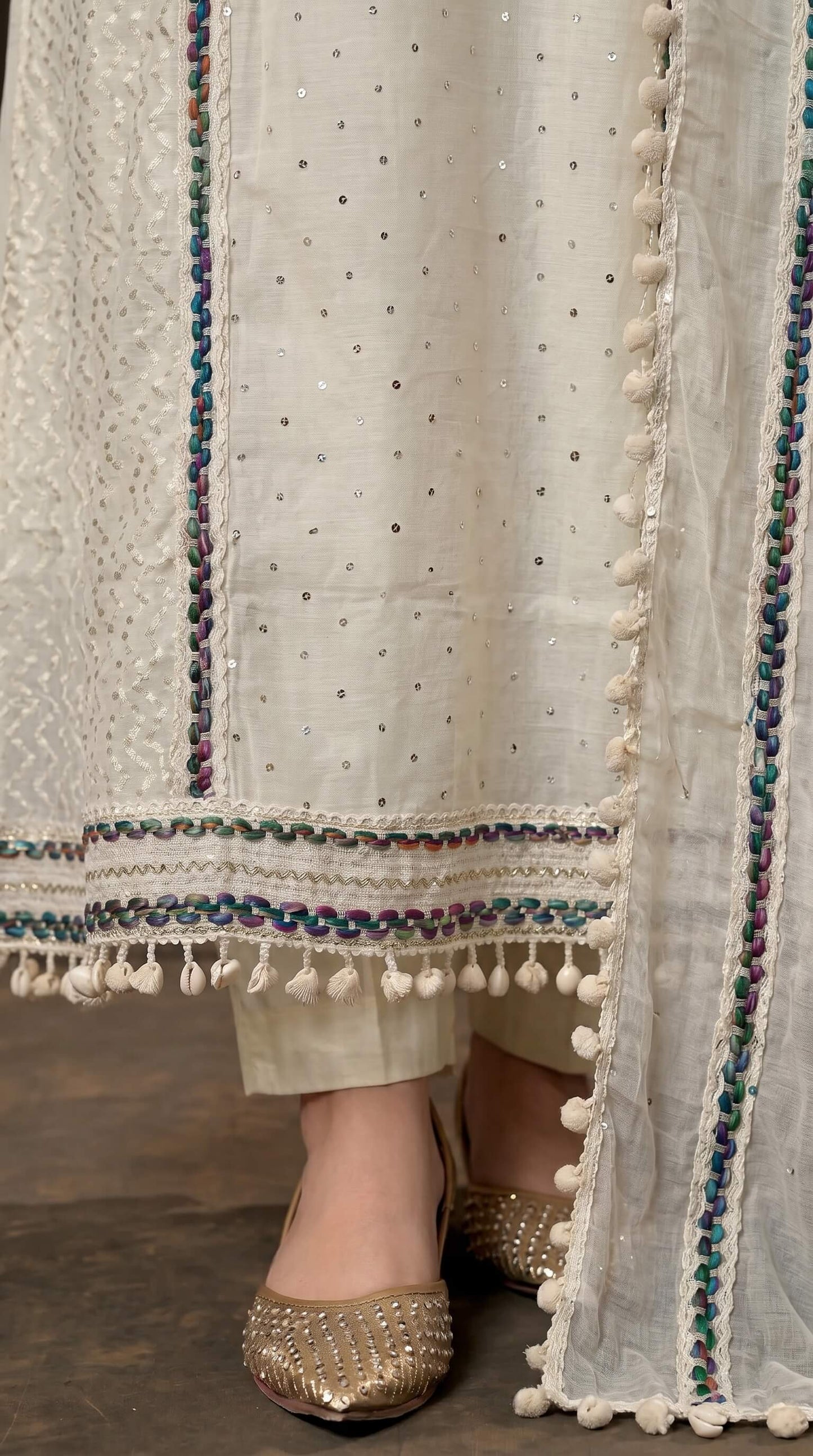 Premium Pakistani Mull Chanderi Suit with Sequin Work & Embroidered Dupatta