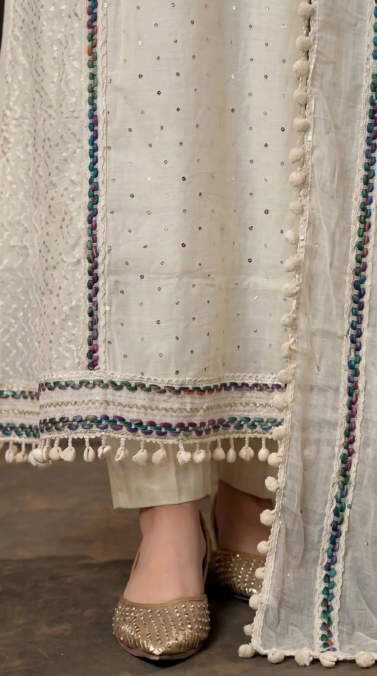 Premium Pakistani Mull Chanderi Suit with Sequin Work & Embroidered Dupatta