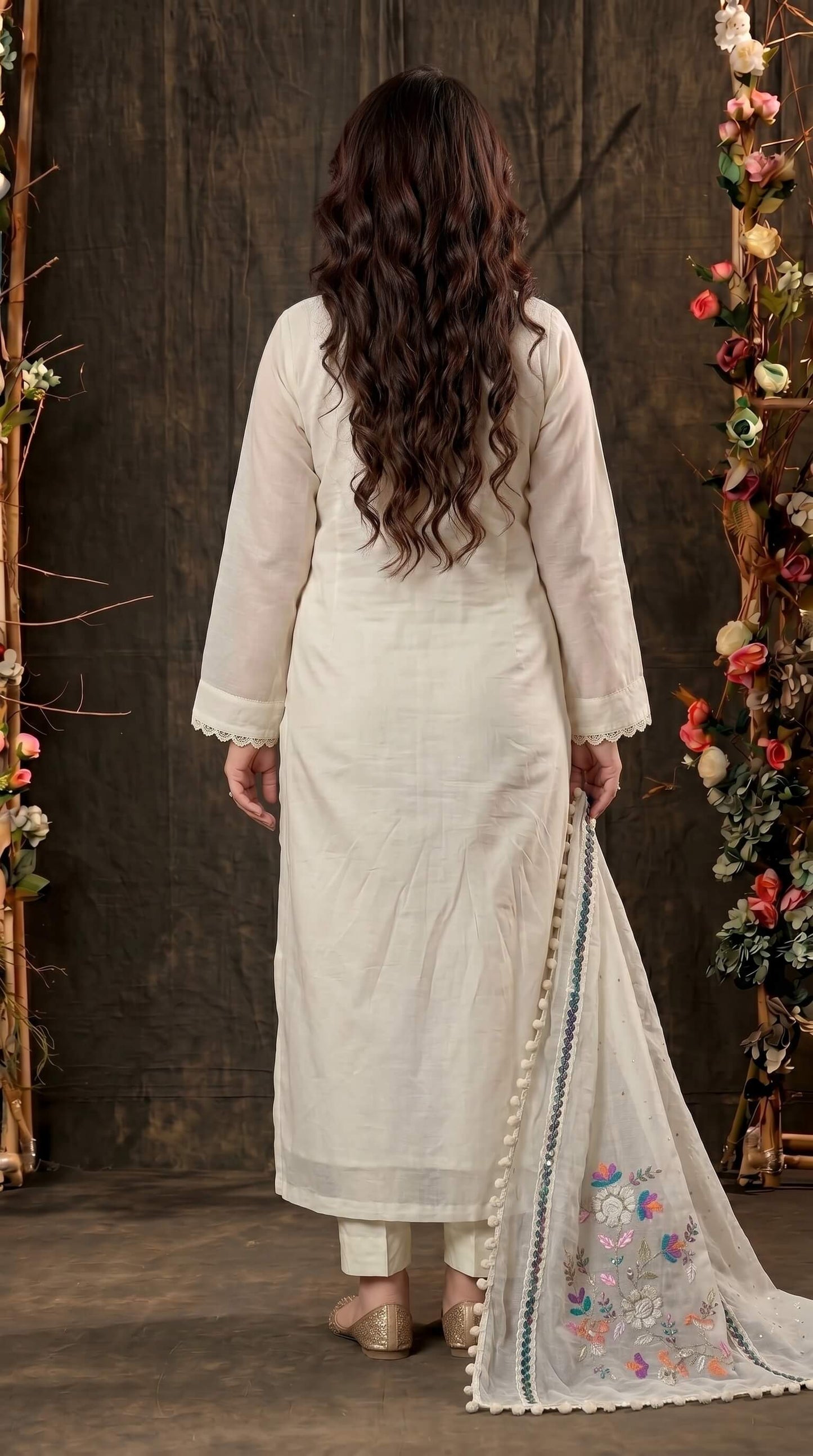 Premium Pakistani Mull Chanderi Suit with Sequin Work & Embroidered Dupatta
