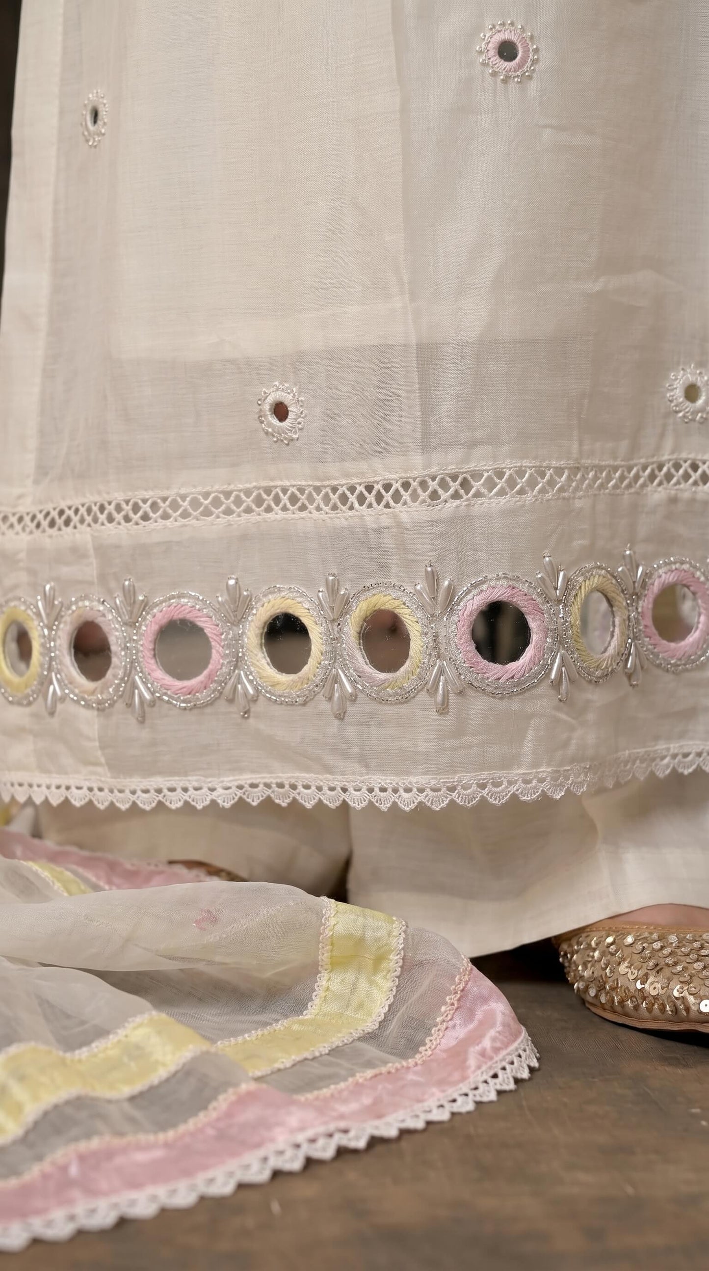 Designer Pakistani Suit with Mirror Embroidery & Soft Cotton Dupatta