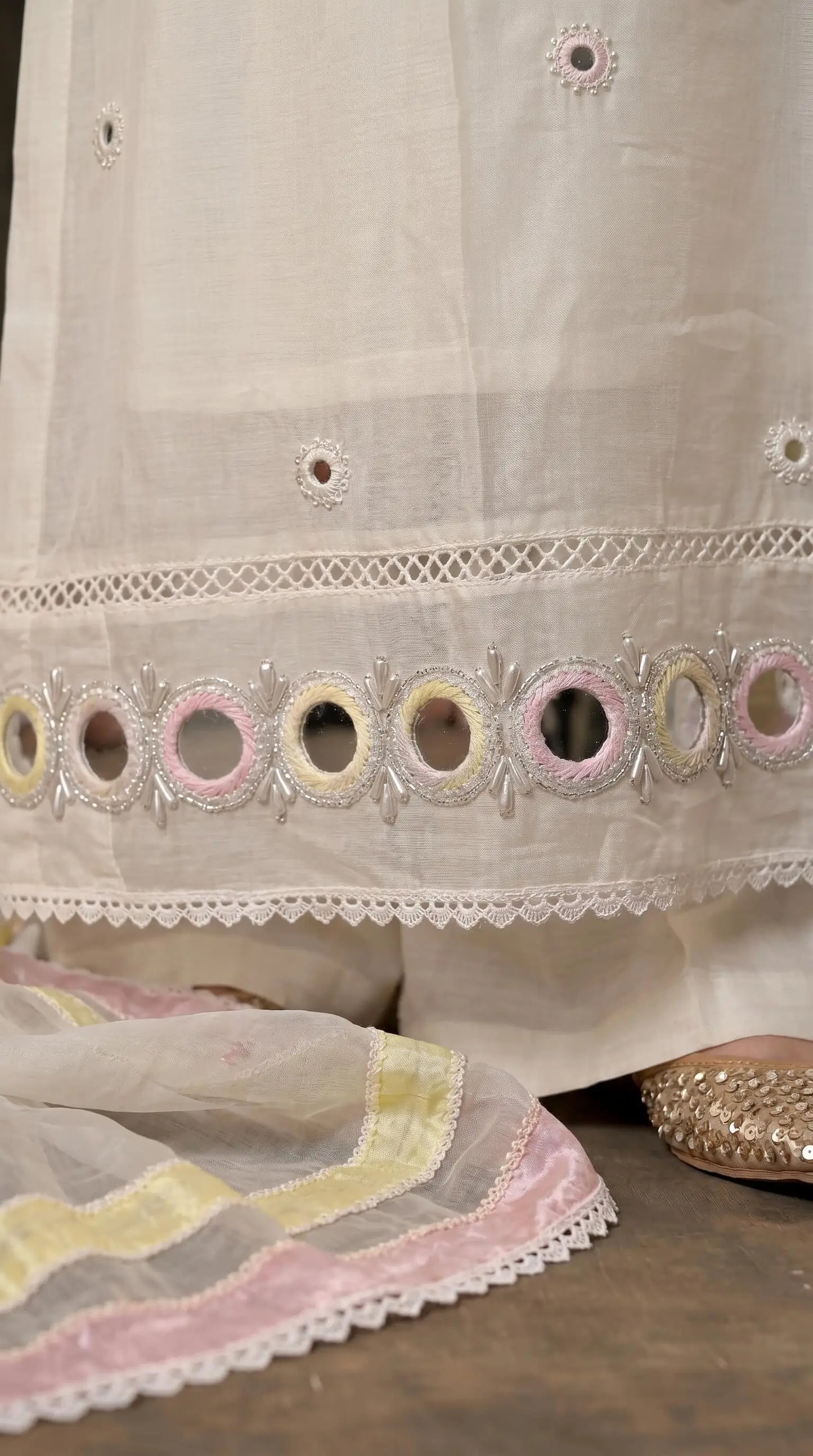 Designer Pakistani Suit with Mirror Embroidery & Soft Cotton Dupatta