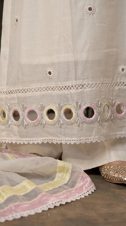 Designer Pakistani Suit with Mirror Embroidery & Soft Cotton Dupatta