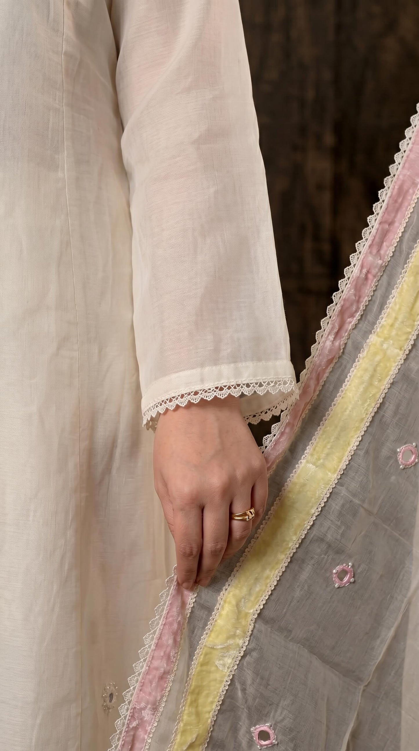 Designer Pakistani Suit with Mirror Embroidery & Soft Cotton Dupatta