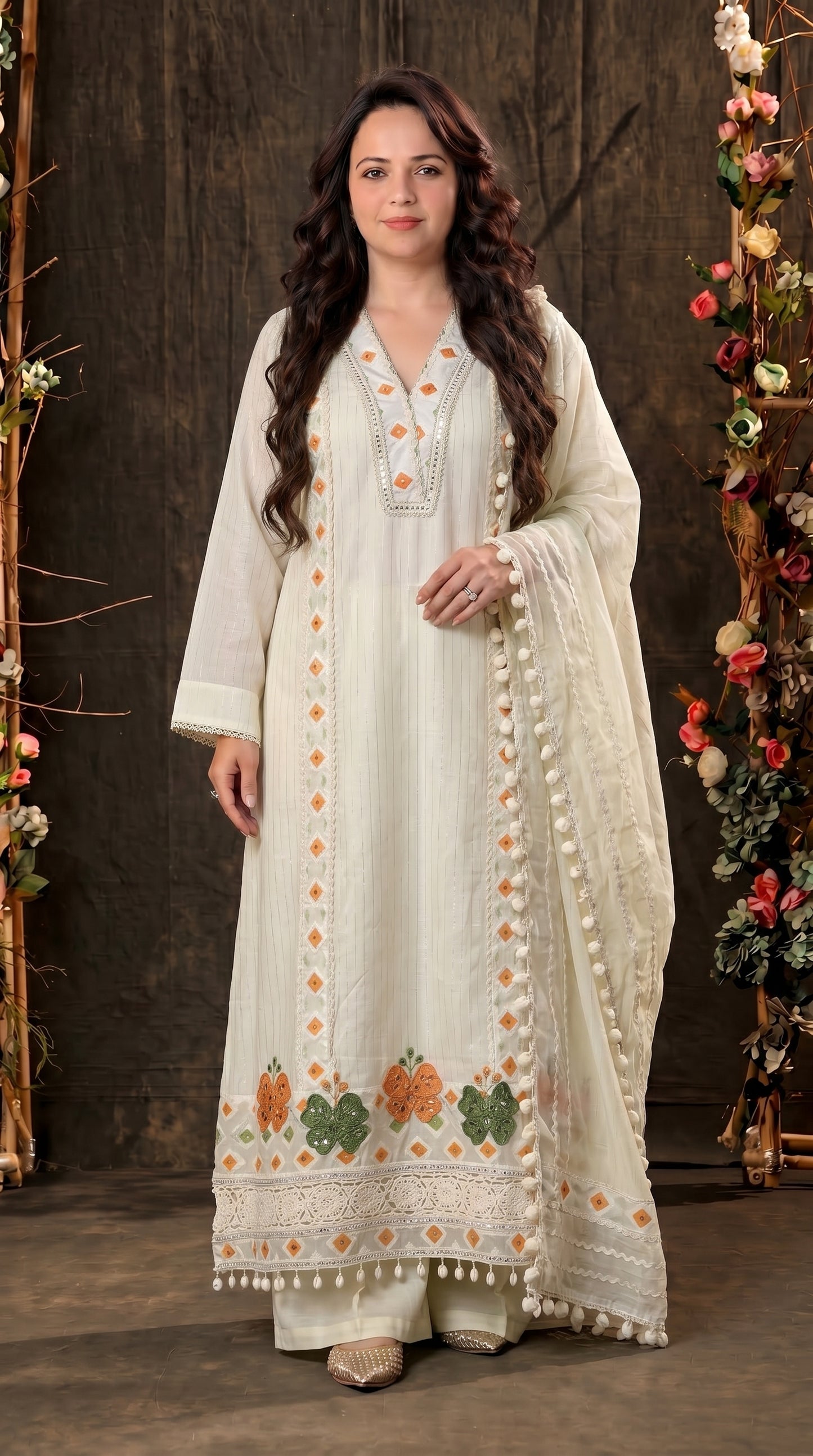 Premium Pakistani Mull Cotton Suit with Mirror & Thread Work