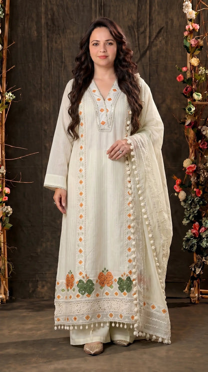 Premium Pakistani Mull Cotton Suit with Mirror & Thread Work
