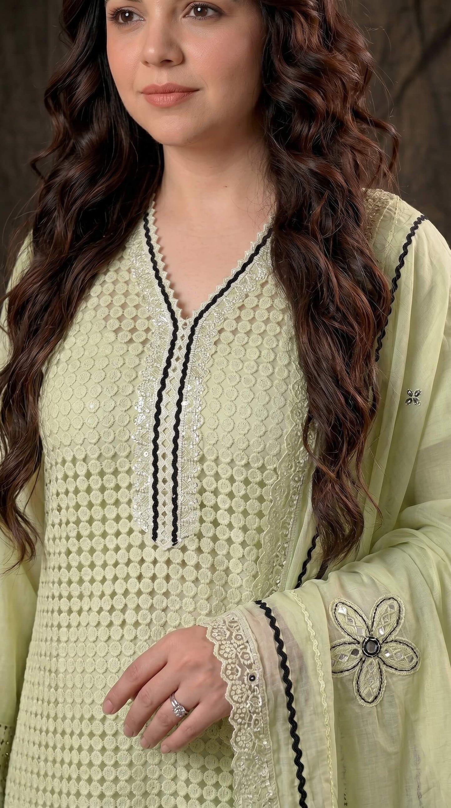 Designer Zut Mull Cotton Suit with Elegant Black Detailing