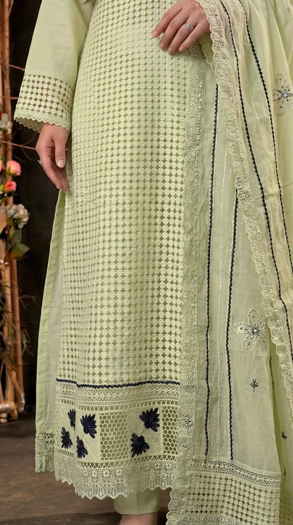 Designer Zut Mull Cotton Suit with Elegant Black Detailing