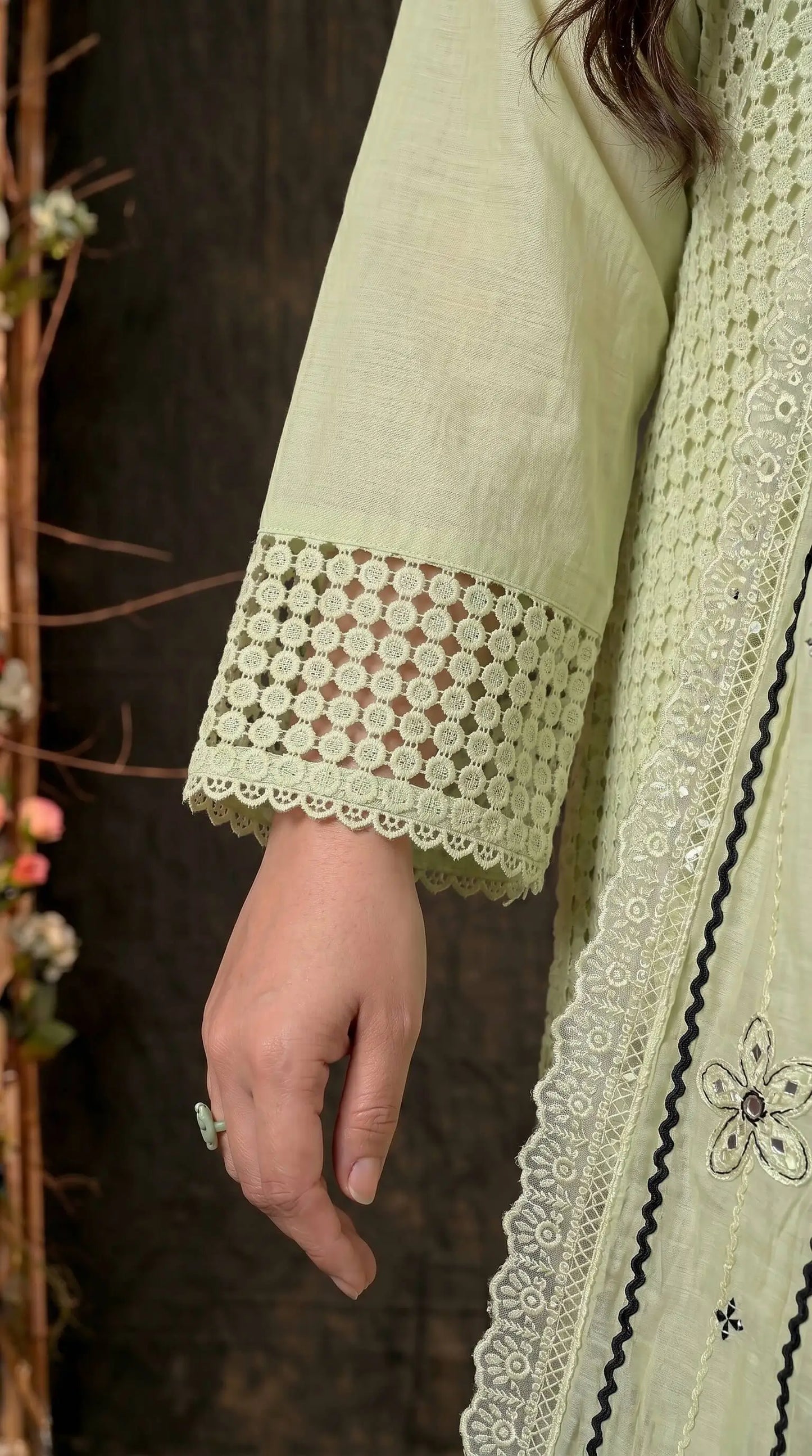 Designer Zut Mull Cotton Suit with Elegant Black Detailing