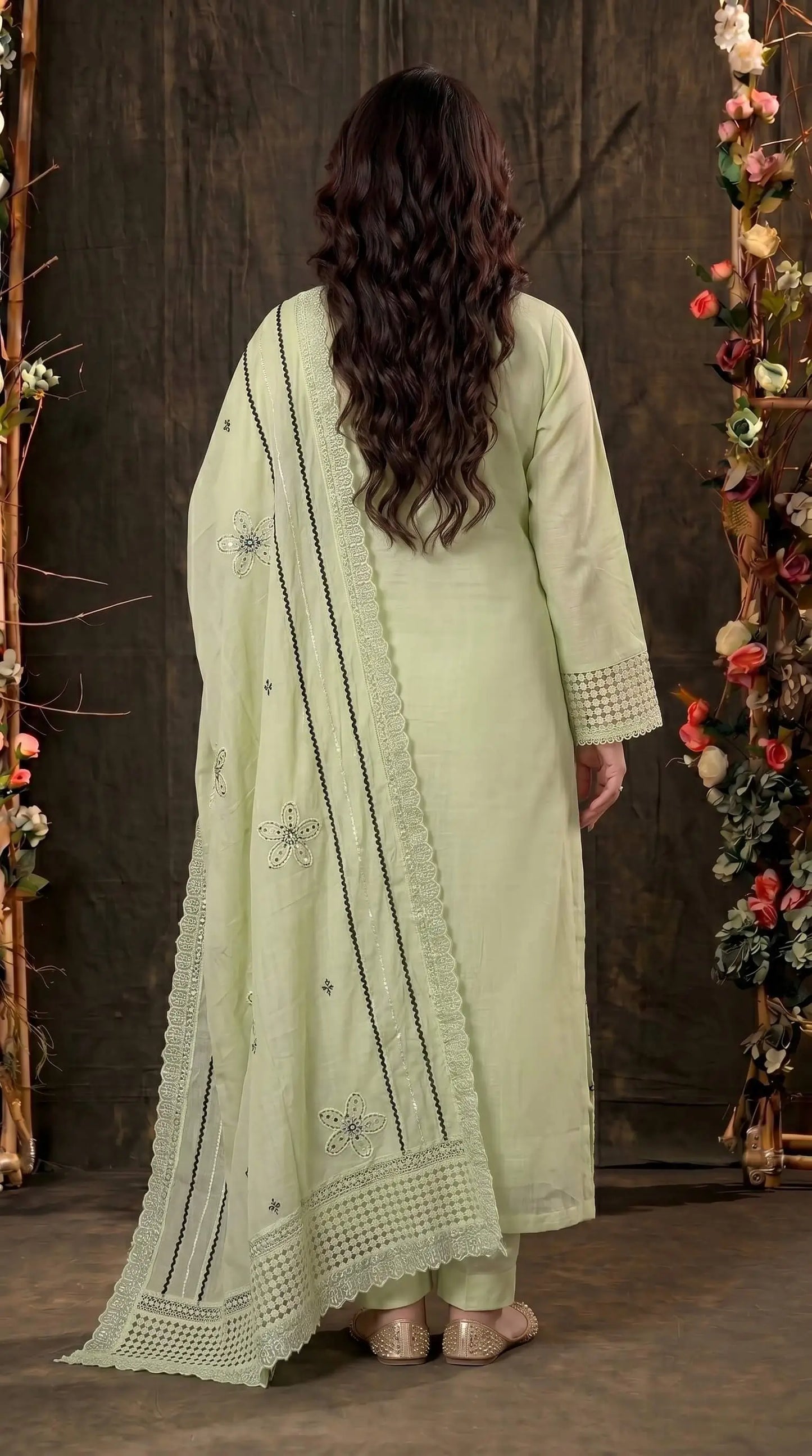 Designer Zut Mull Cotton Suit with Elegant Black Detailing