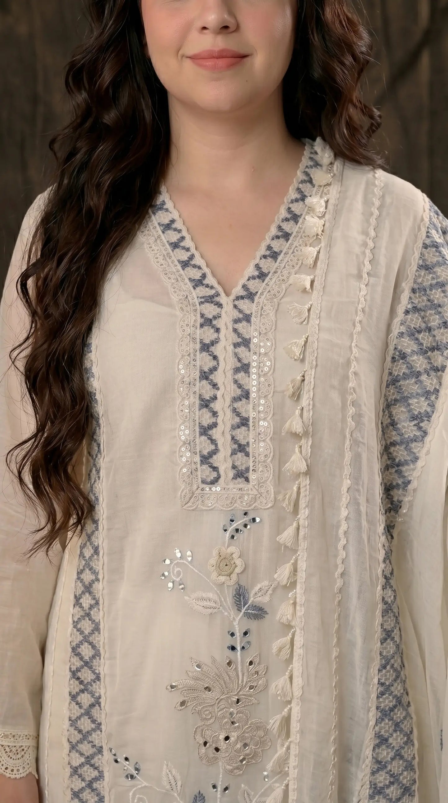 Soft Floral Pakistani Mull Cotton Suit with Blue Embroidery