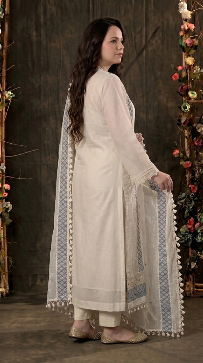 Soft Floral Pakistani Mull Cotton Suit with Blue Embroidery