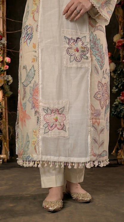 Luxury Designer Mull Cotton Suit with Floral Printed Dupatta