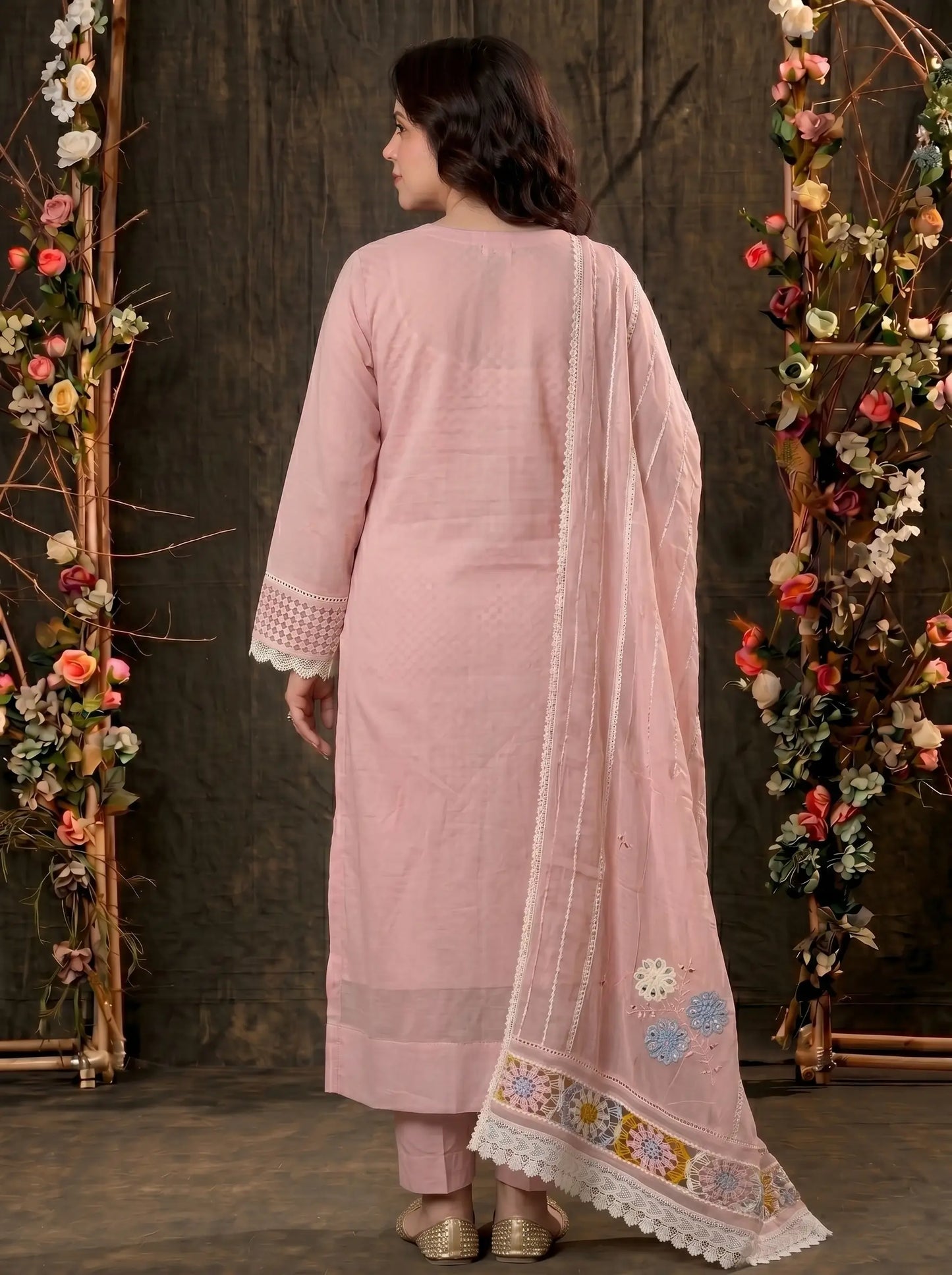 Blush Pink Crochet Embroidered Pakistani Jute Mull Suit