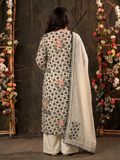 Premium Designer Linen Cotton Pakistani Suit with Floral Print & Lace Work