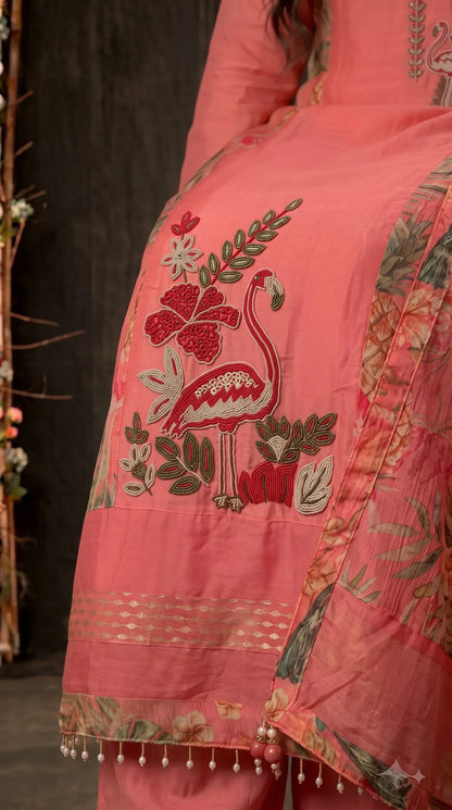 Premium Designer Soft Coral Pink Suit in Soft Shimmer Fabric