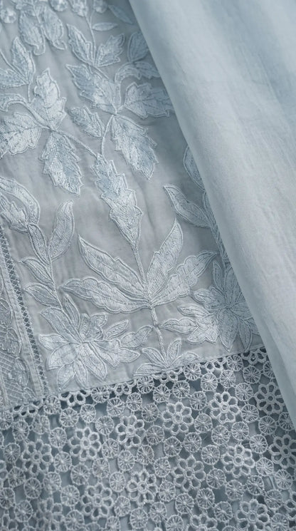 Premium Designer Ice Blue Suit in Soft Organza Fabric