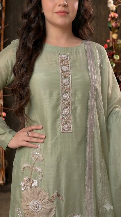 Premium Designer Sage Green Suit in Soft Tissue Fabric