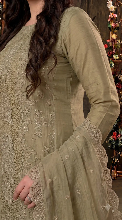Premium Designer Soft Crush Pearl Work Suit – Soft Olive