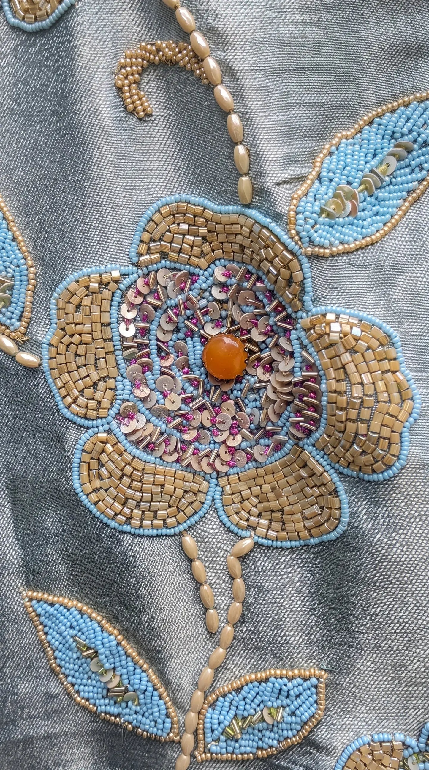 Premium Designer Sky Blue Banarsi Suit with Floral Bead & Sequin Work