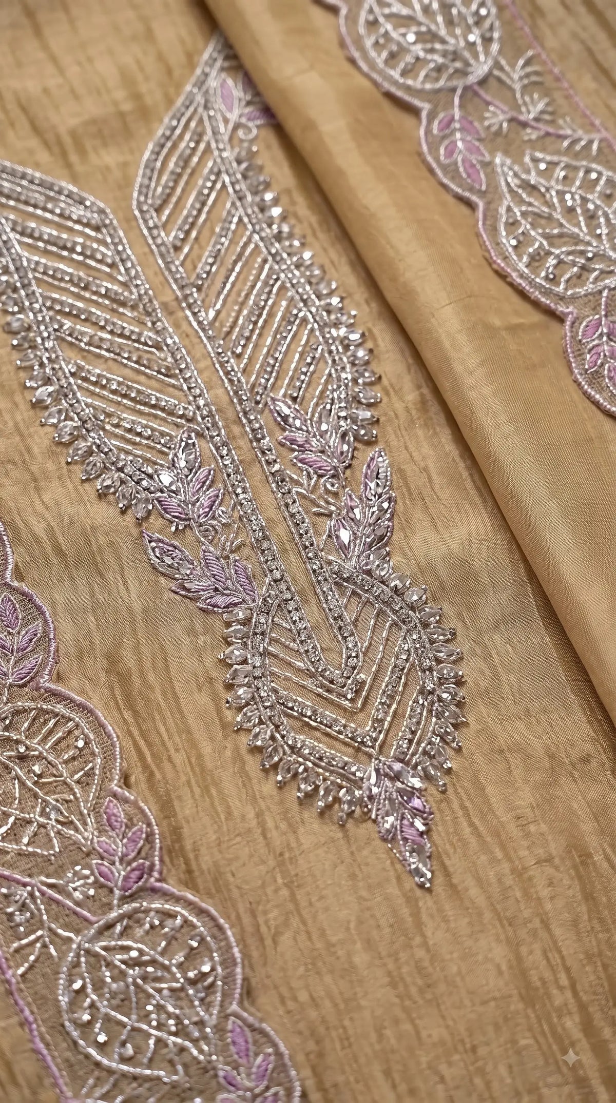 Premium Designer Champagne Gold Suit with Pearl, Cutdana & Zari Work
