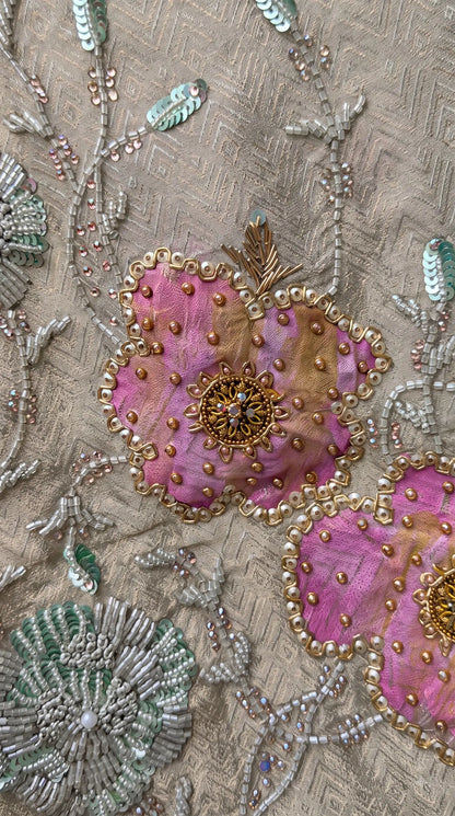 Premium Designer Sage-Green Soft Tissue Suit with Floral Bead, Sequin & Cutdana Work