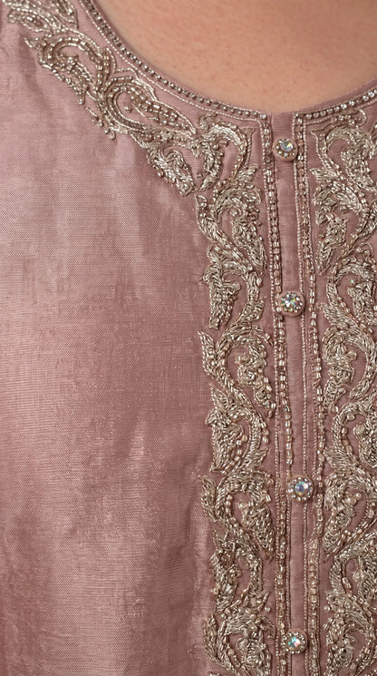 Premium Designer Dusty Pink-Taupe Taneria Suit with Floral Embroidery, Bead & Sequin Work