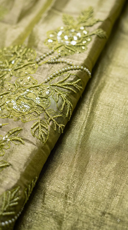 Premium Designer Olive Green Tulfi Fabric Suit with Pearl Work & Embroidery