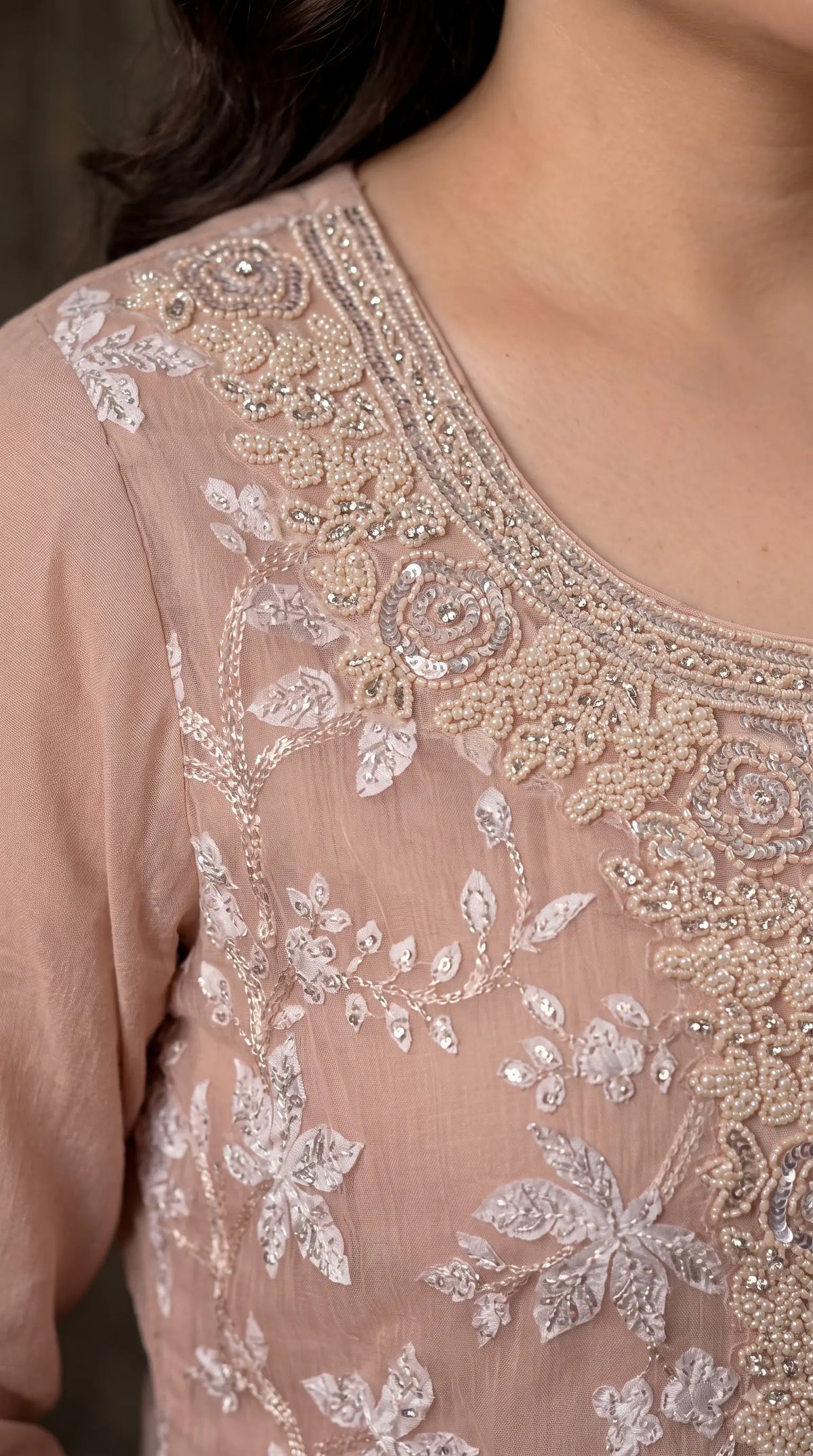 Premium Designer Blush Pink Soft Chiffon Suit with Elegant Applique Floral Work & Graceful Dupatta