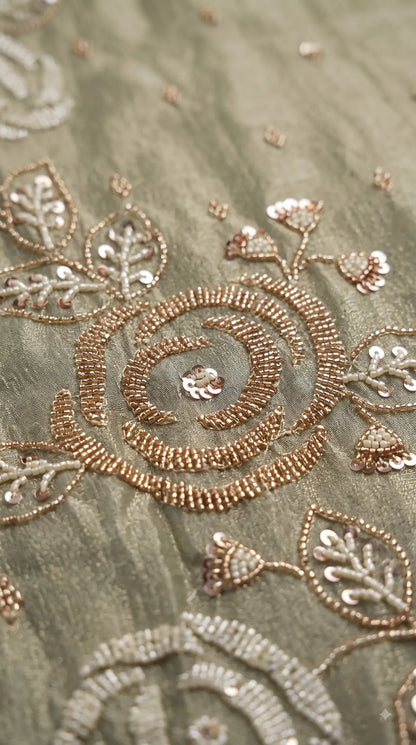 Premium Dusty Sage Green Soft Tissue Designer Suit with Pearl Work