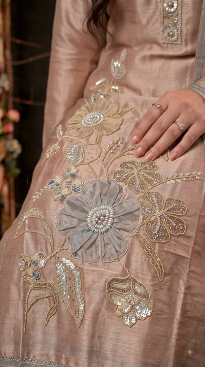 Premium Designer Blush Red Pakistani Suit in Very Soft Tissue Fabric with Elegant Floral Work