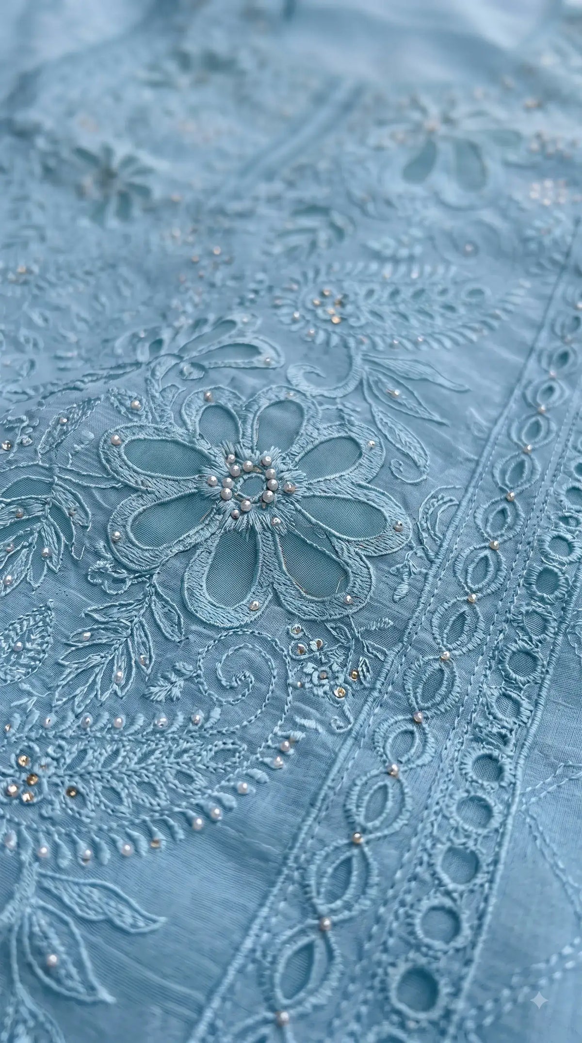 Pakistani Designer Soft Blue Pakistani Suit with Pearl Embroidery Work
