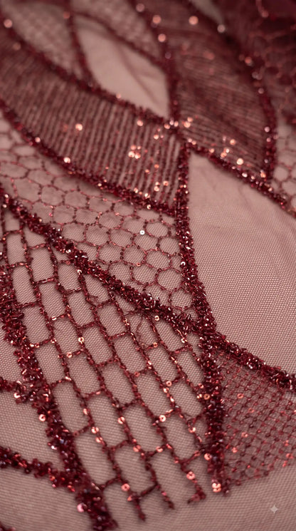 Royal Red Imported Premium Soft Net Pakistani Designer Suit with Handwork, Cut Dana, Pearl & Sequin Work