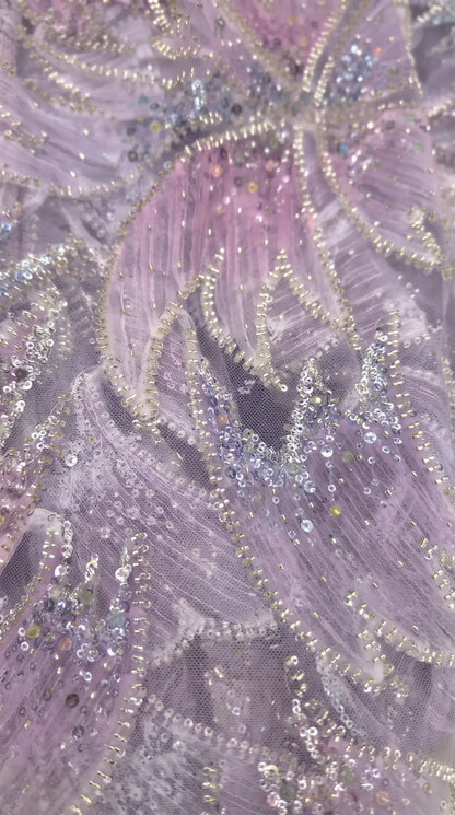 Premium Lavender Organza Pakistani Designer Suit with Cutdana, Pearl, Sequin & Ribbon Handwork