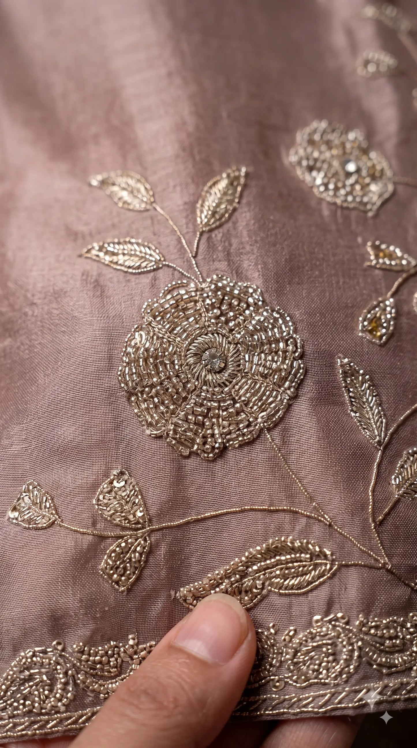 Premium Designer Dusty Pink-Taupe Taneria Suit with Floral Embroidery, Bead & Sequin Work