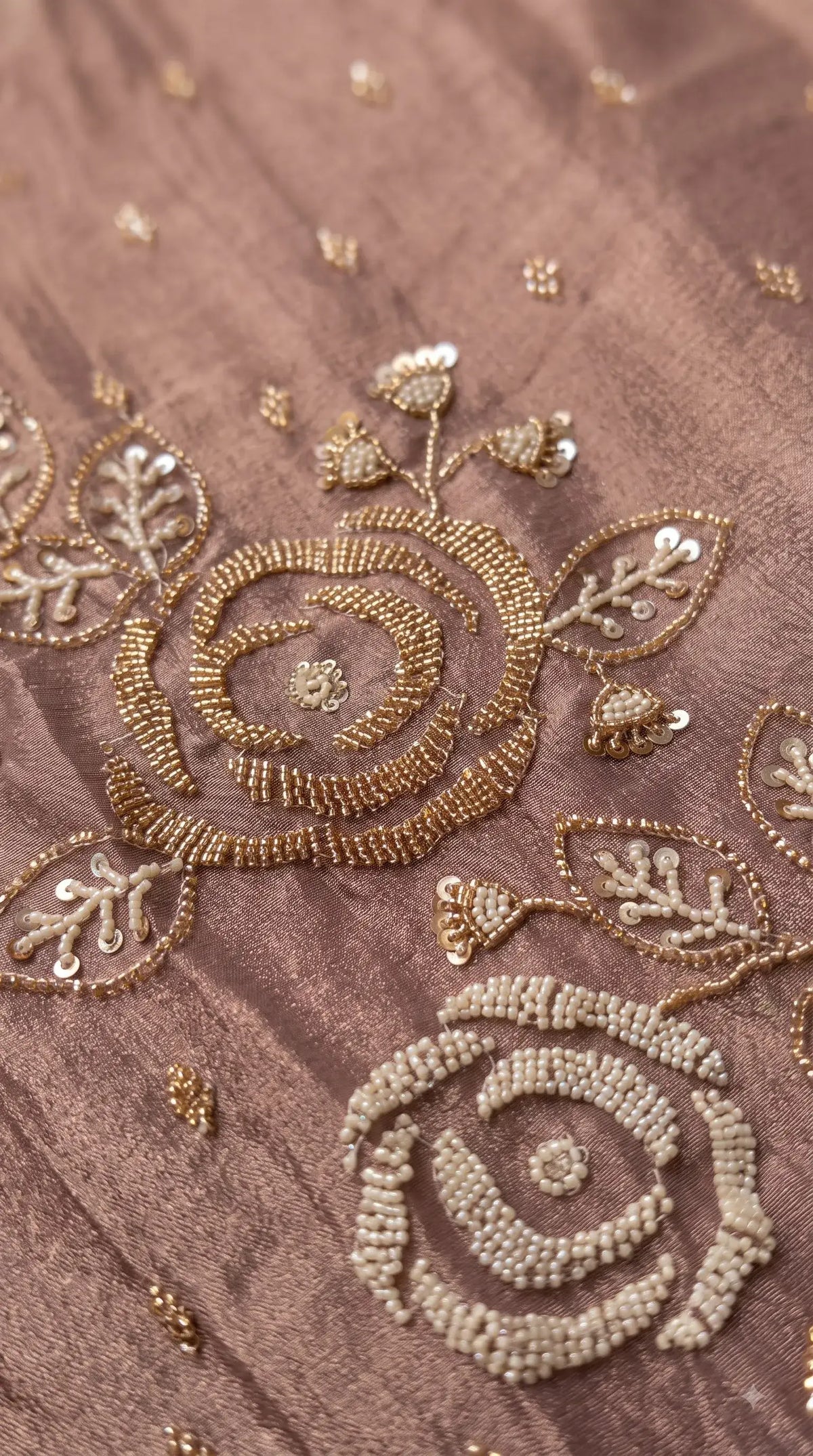 Premium Dusty Rose Taupe Soft Tissue Designer Suit with Pearl Work