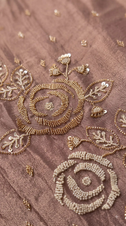 Premium Dusty Rose Taupe Soft Tissue Designer Suit with Pearl Work