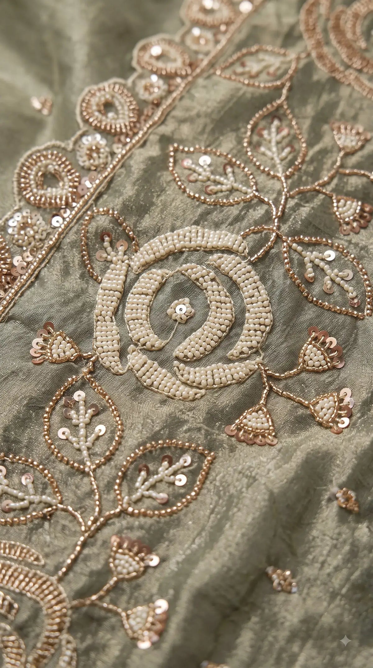 Premium Dusty Sage Green Soft Tissue Designer Suit with Pearl Work