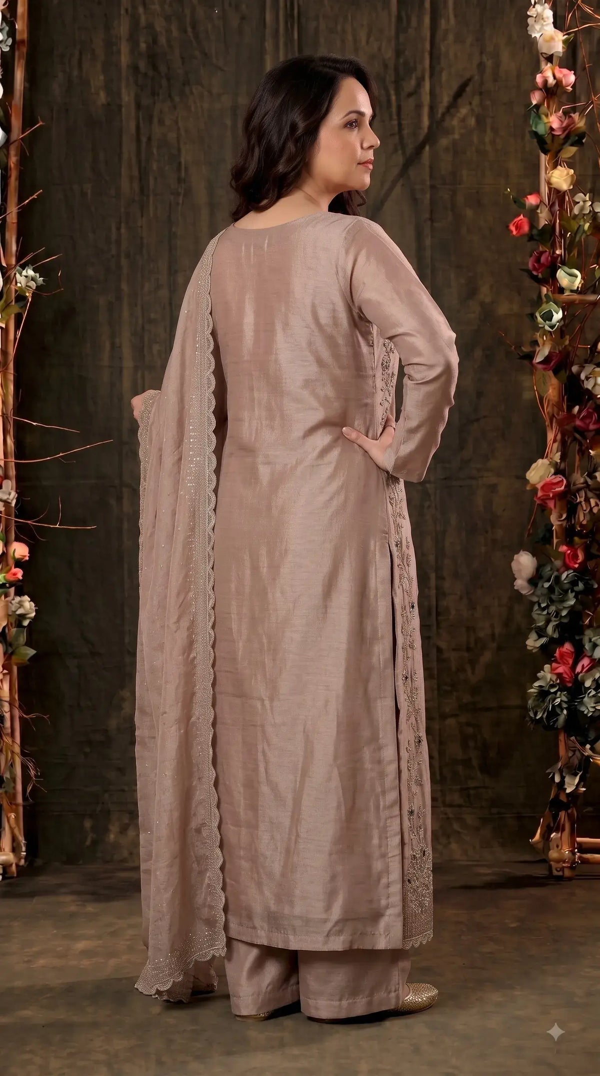Pakistani Designer Rose Pink Ziraf Suit with Pearl, Bead & Stone Work