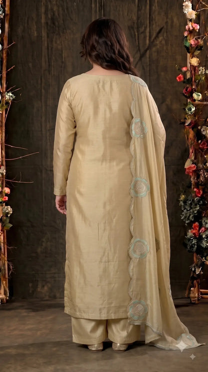 Premium Designer Yellow Luxury Tissue Suit with Pearl, Bead & Sequin Floral Work